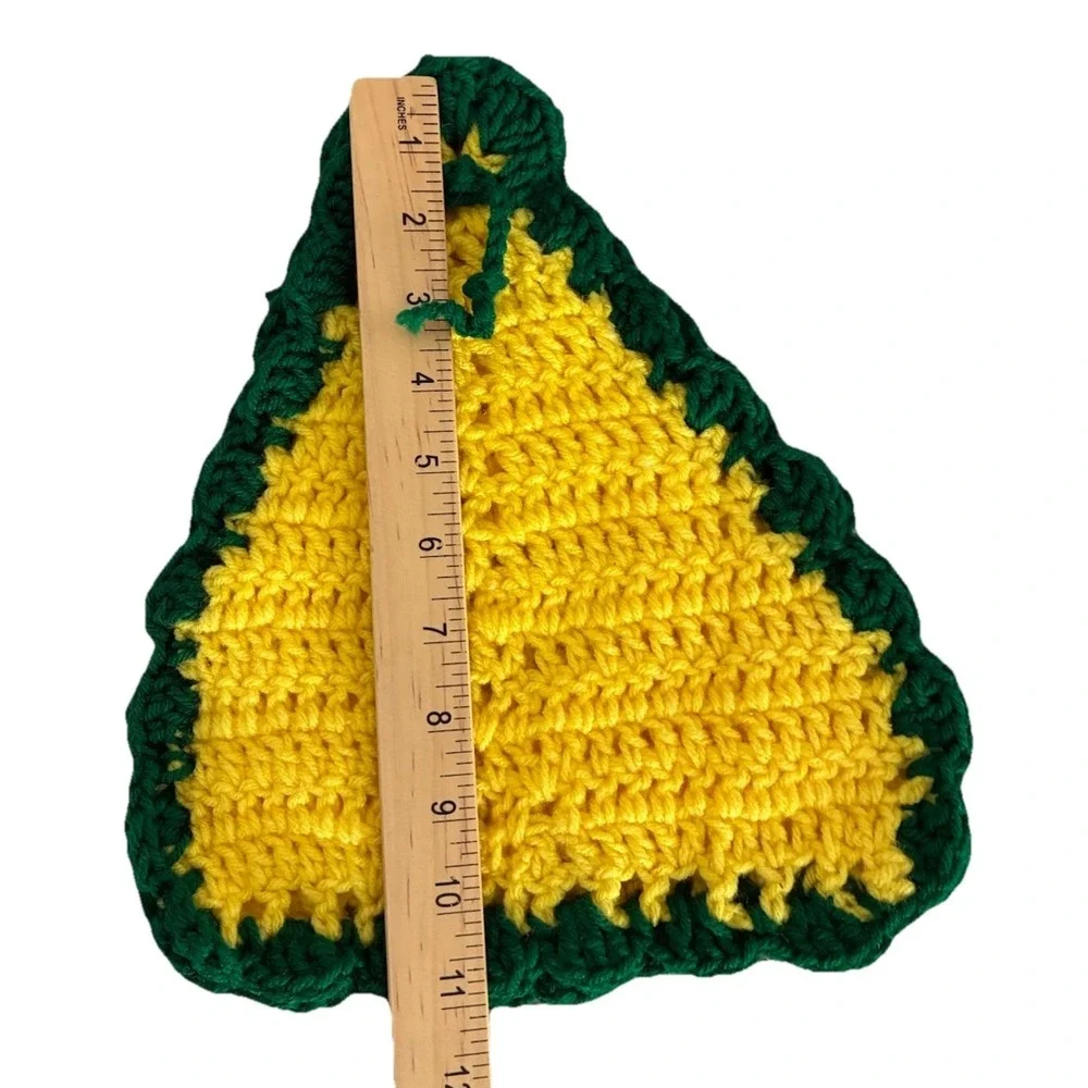 Hot Pad Pot Holder Trivet Yellow Green Triangle Crochet Decor 10